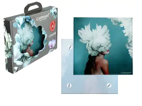 ⁨Podkładka szklana - L. Lozano, Kwiaty na głowie, turkus (CARMANI)⁩ w sklepie Wasserman.eu