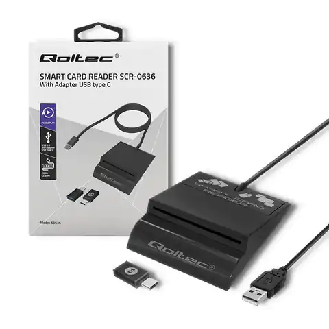 ⁨Qoltec 50636 Intelligent Smart ID chip card reader SCR-0636 | USB type C⁩ at Wasserman.eu