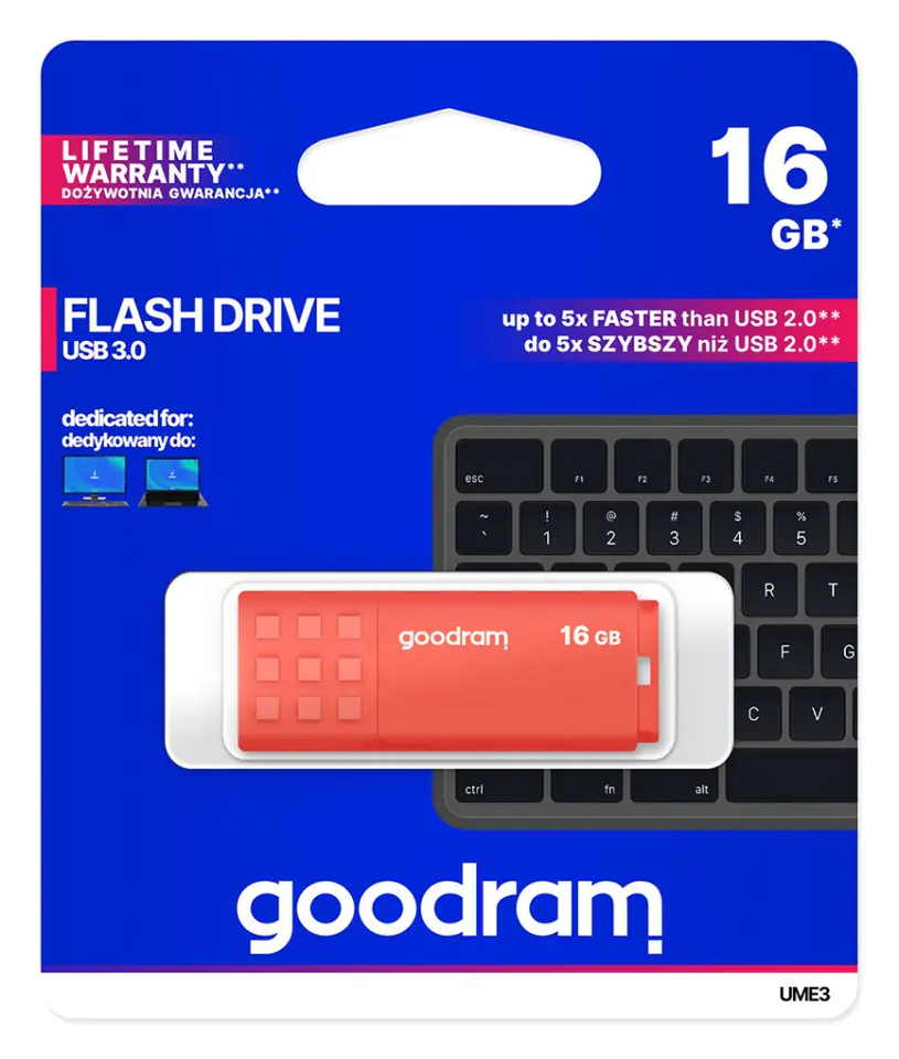 ⁨Pendrive GoodRam UME3 UME3-0160O0R11 (16GB; USB 3.0; kolor pomarańczowy)⁩ w sklepie Wasserman.eu
