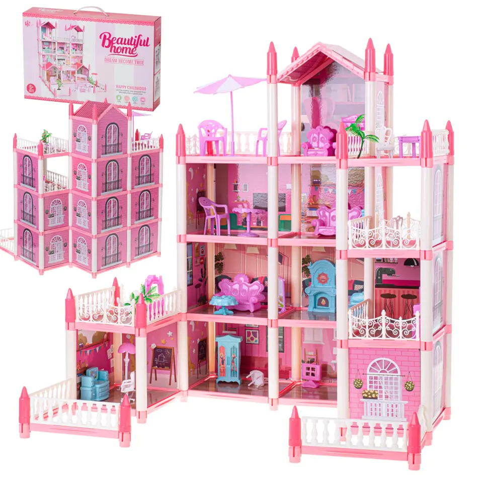 ⁨Dollhouse pink villa DIY 4 levels furniture⁩ at Wasserman.eu