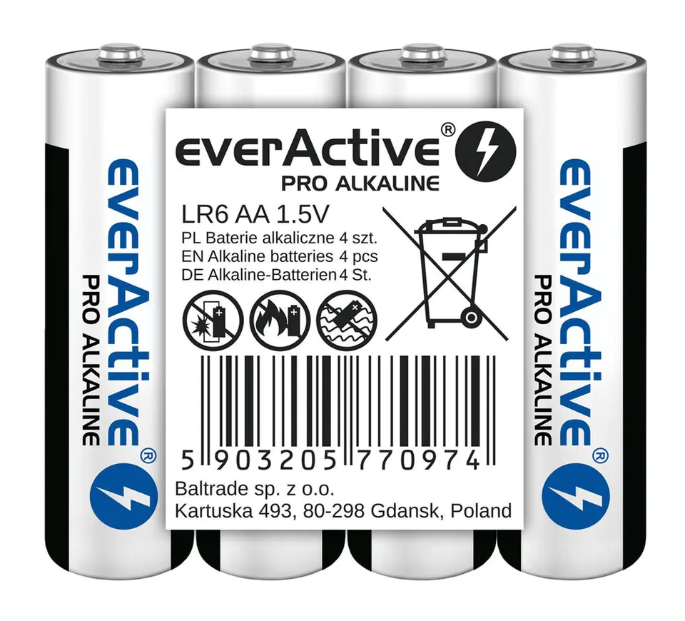 ⁨EVERACTIVE BATERIE ALKALICZNE PRO ALKALINE AA, LR6, SHRINK 4 SZT, 1250 MAH, WYSOKA WYDAJNOŚĆ, LR6PRO4T⁩ w sklepie Wasserman.eu