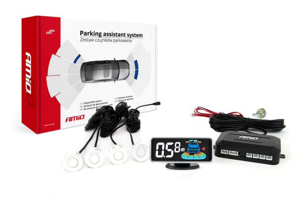 ⁨Rear view parking sensor set led-graph 4 sensors white⁩ at Wasserman.eu