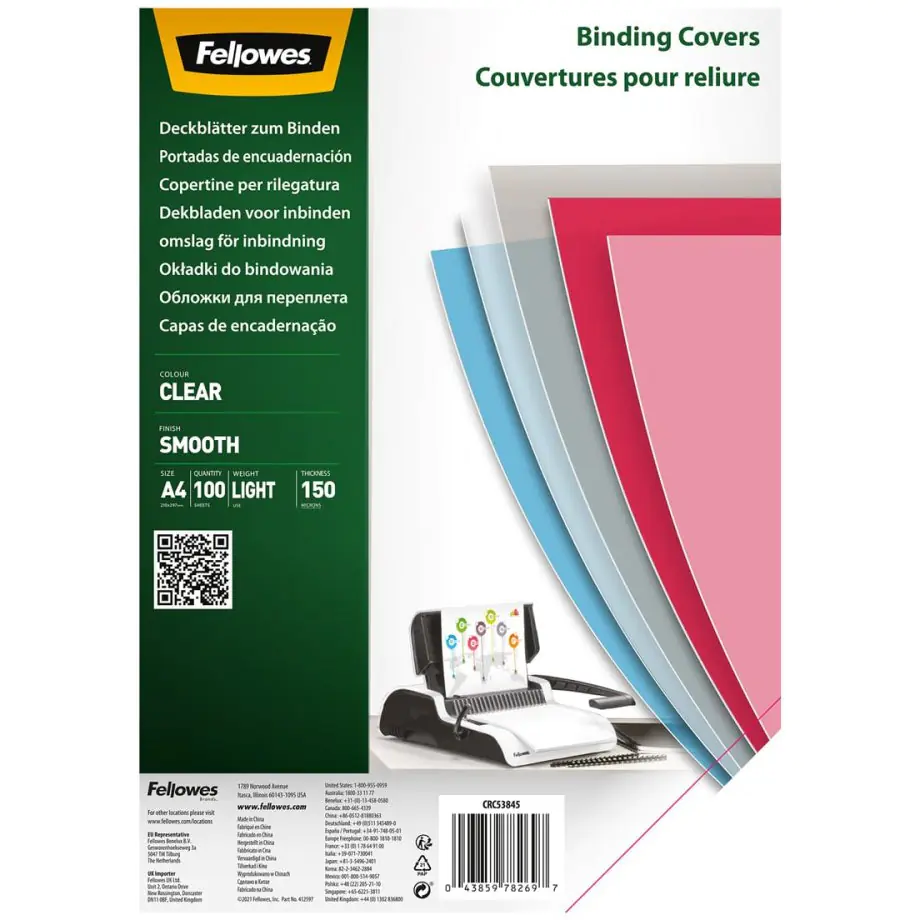 ⁨Binding covers A4 CLEAR Smooth 150mic (100pcs) 5384501 FELLOWES⁩ at Wasserman.eu