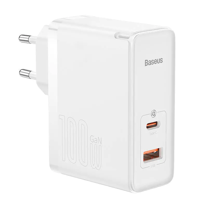 ⁨Ładowarka sieciowa Baseus GaN5 Pro,  USB-C + USB, 100W + kabel (biała)⁩ w sklepie Wasserman.eu