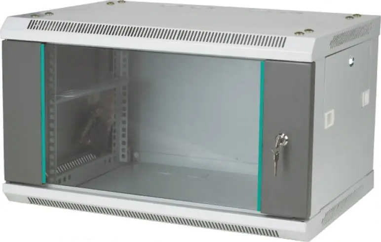 ⁨Alantec-Szafka rack wisząca 19" 4U 600x450, niedzielona, drzwi szklane jednoskrzydłowe, tył osłona pełna, osłony boczne zamykane na klucz, kolor szary⁩ w sklepie Wasserman.eu