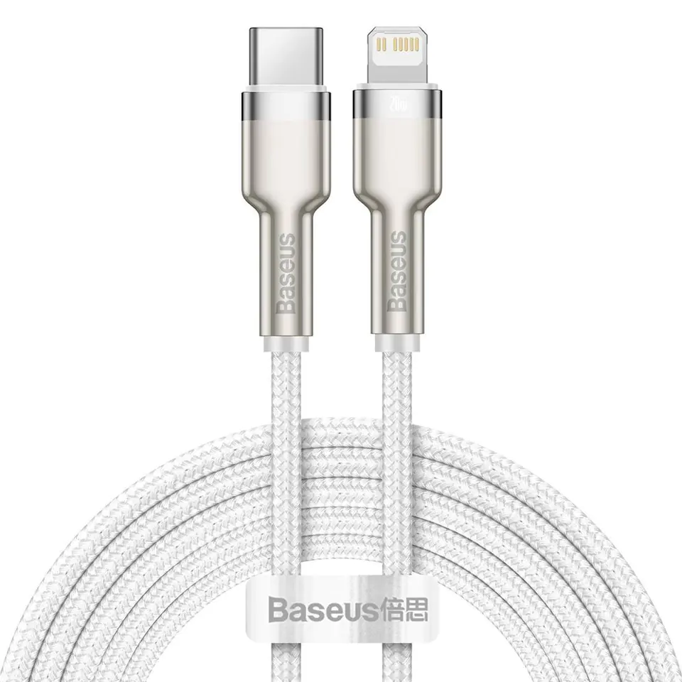 ⁨Kabel USB-C do Lightning Baseus Cafule, PD, 20W, 2m (biały)⁩ w sklepie Wasserman.eu