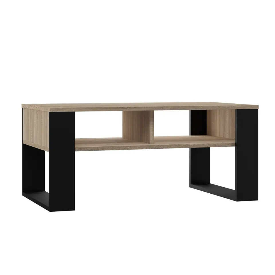 ⁨COFFEE TABLE BENCH MODERN 2P SONOMA OAK / BLACK⁩ at Wasserman.eu