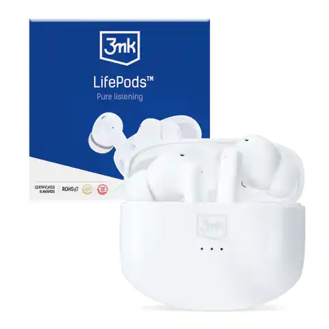 ⁨Słuchawki bezprzewodowe 3mk LifePods z etui ładującym PowerBankiem Białe⁩ w sklepie Wasserman.eu