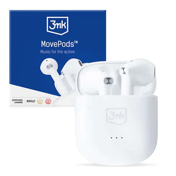⁨Słuchawki bezprzewodowe 3mk MovePods z etui ładującym PowerBankiem Białe⁩ w sklepie Wasserman.eu