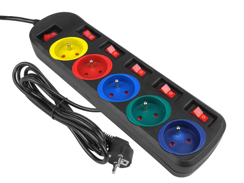 ⁨Extension cable 5 Sockets with grounding with switches 3m multicolor (1LM)⁩ at Wasserman.eu