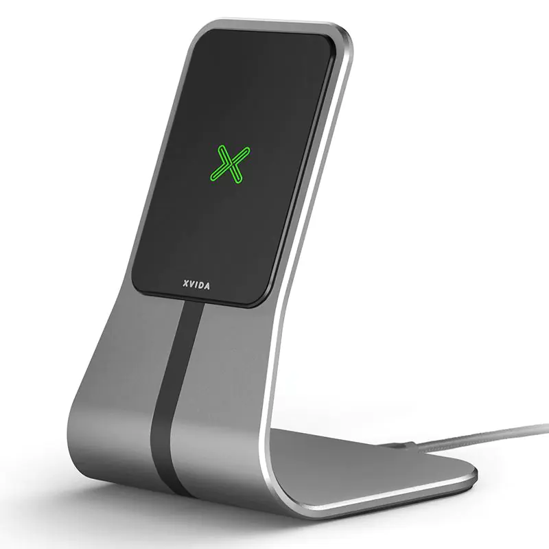 XVIDA (POWER 2) Wireless Charging Desk Stand - Qi 7.5W Desktop Inductive Charger, Aluminium (Silver) at Wasserman.eu