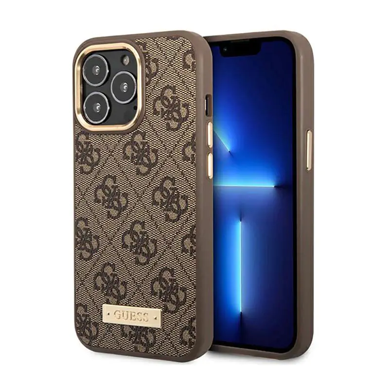 ⁨Guess 4G Logo Plate MagSafe - iPhone 14 Pro Case (Brown)⁩ at Wasserman.eu