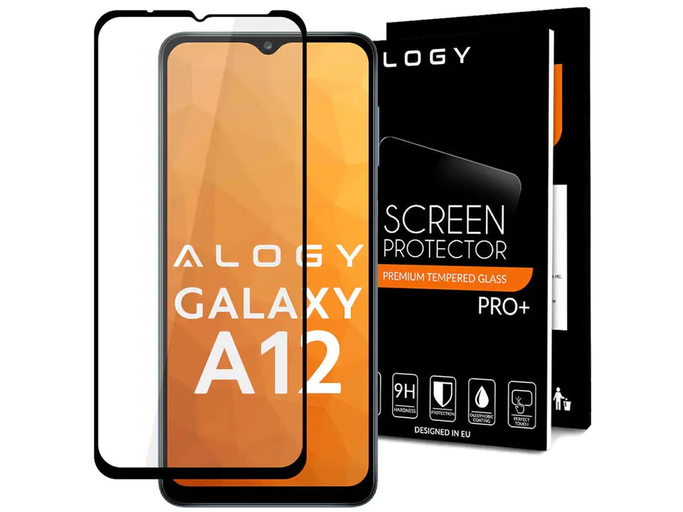 ⁨Szkło Alogy Full Glue case friendly do Samsung Galaxy A12 Czarne⁩ w sklepie Wasserman.eu