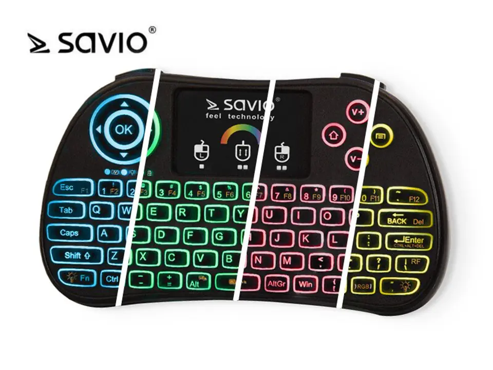 ⁨Klawiatura bezprzewodowa podświetlana SAVIO KW-03 Android TV Box, Smart TV, PS3, XBOX 360, PC⁩ w sklepie Wasserman.eu