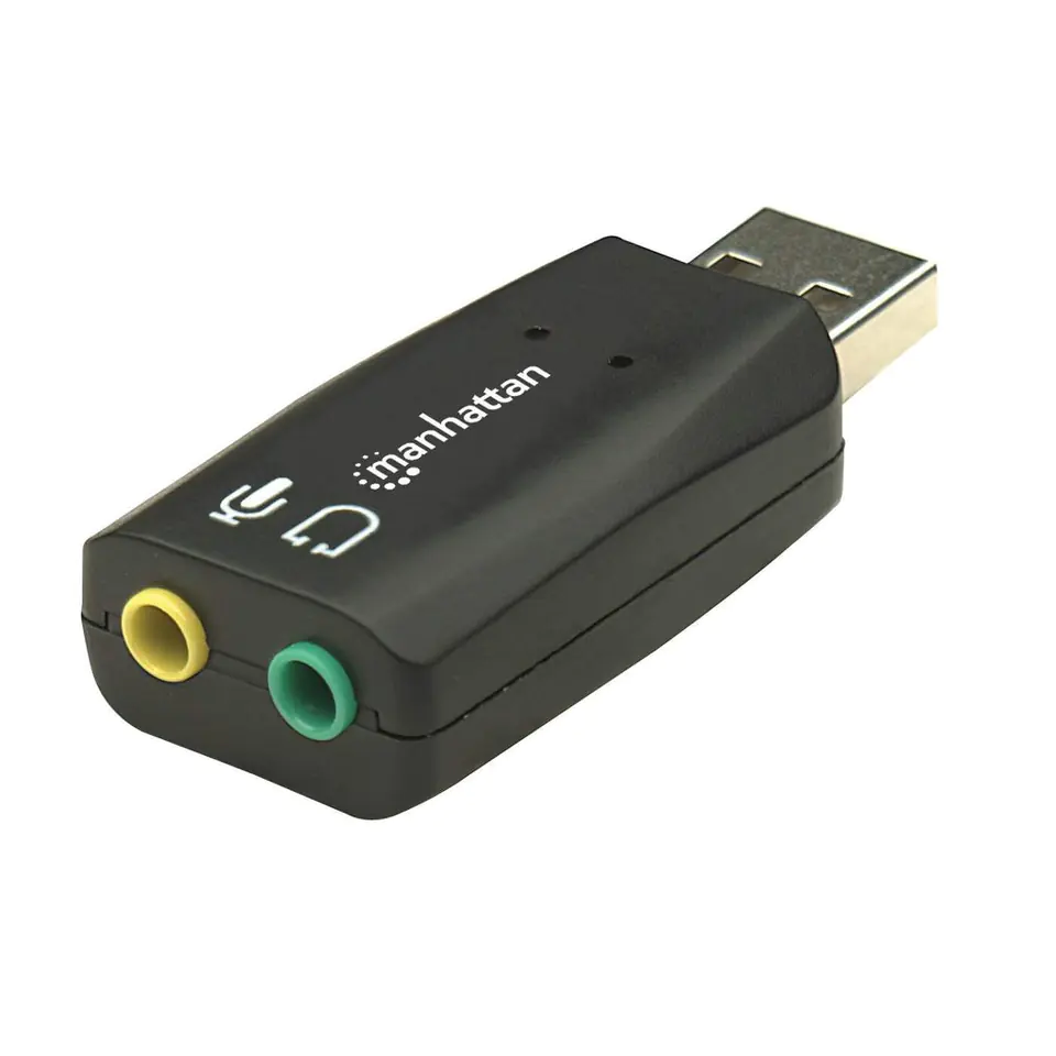 ⁨Manhattan USB-A Sound Adapter, USB-A to 3.5mm Mic-in and Audio-Out ports, 480 Mbps (USB 2.0), supports 3D and virtual 5.1 surround sound, Hi-Speed USB, Black, Three Year Warranty, Blister⁩ at Wasserman.eu