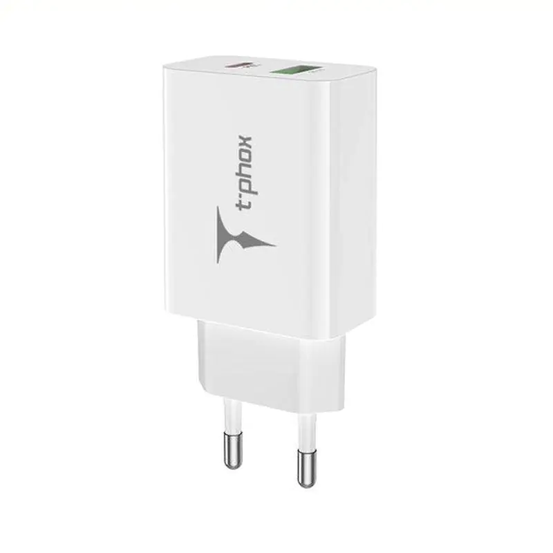 ⁨ŁAD SIEC T-PHOX SPEEDY USB-C 20W + USB 18W QC 3.0 BIAŁA/WHITE⁩ w sklepie Wasserman.eu