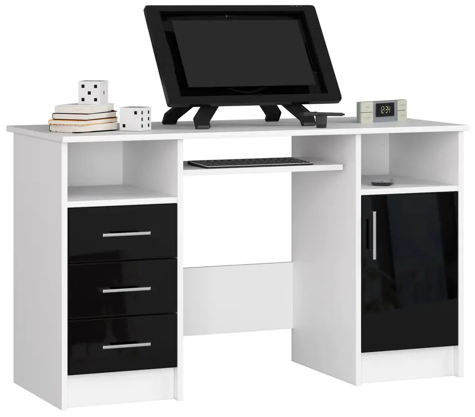 ⁨ANA DESK 124 cm WHITE / GLOSS BLACK⁩ at Wasserman.eu