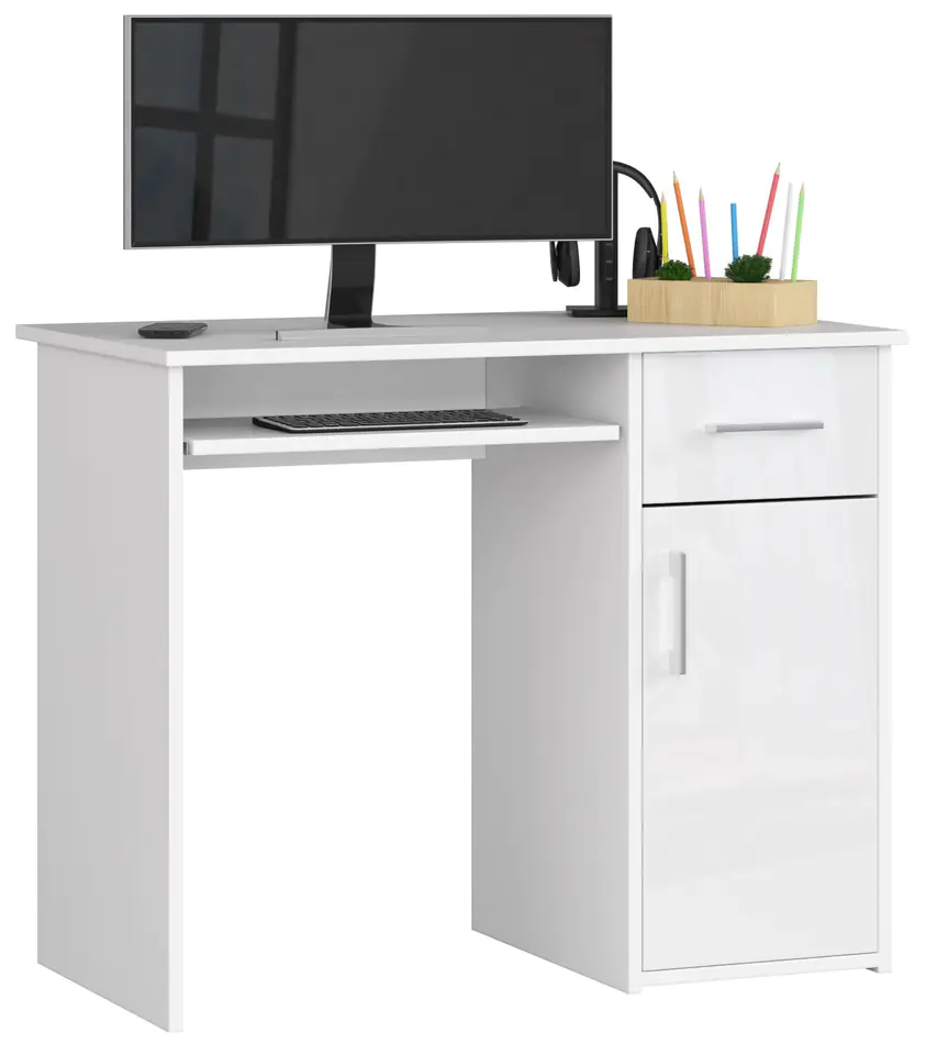 ⁨PIN DESK 90 cm WHITE ACRYLIC HIGH GLOSS FREESTANDING⁩ at Wasserman.eu