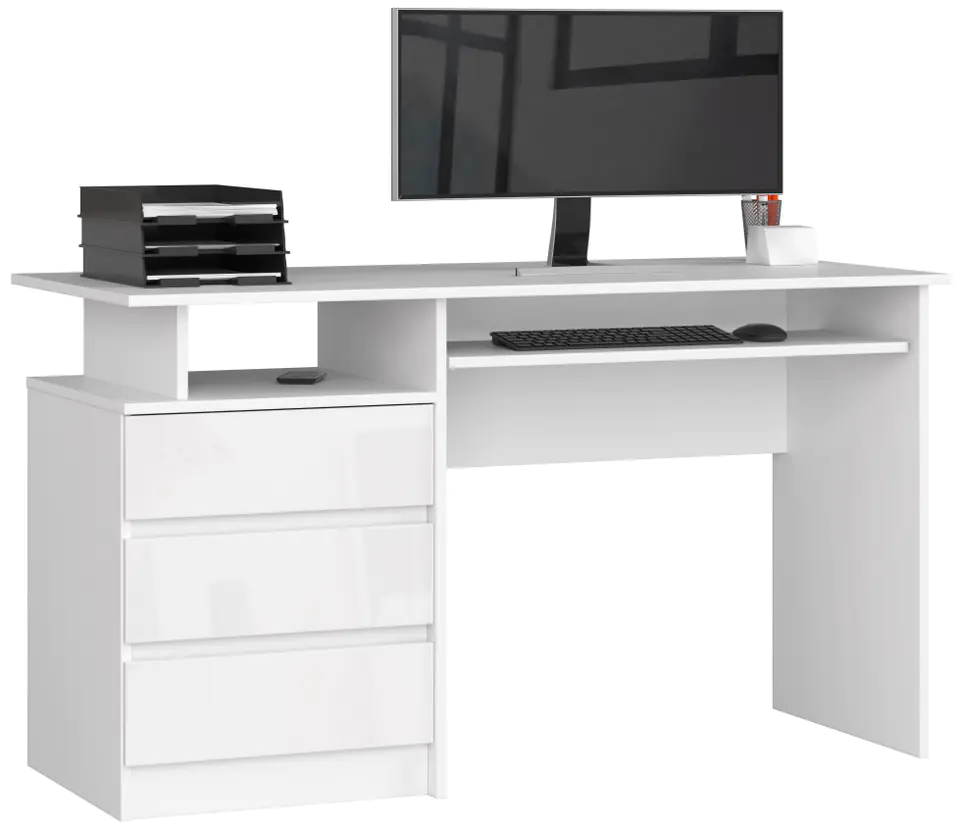 ⁨CLP DESK 135 cm WHITE HIGH GLOSS ACRYLIC FREESTANDING⁩ at Wasserman.eu