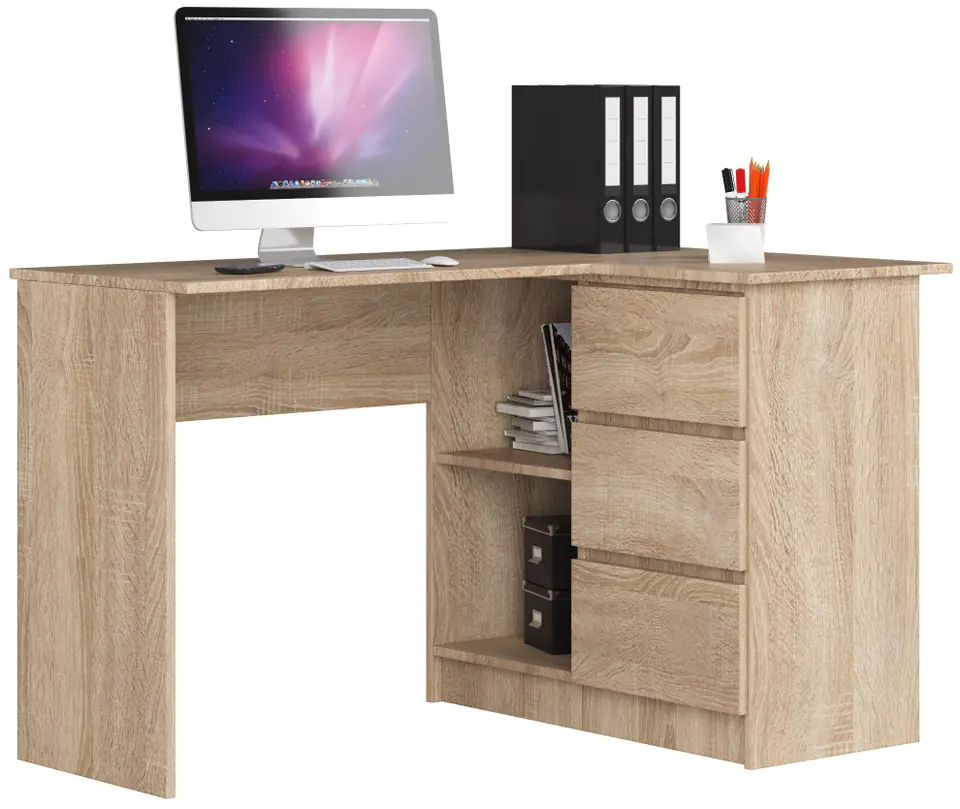 ⁨CORNER DESK B16 124 cm RIGHT 3 DRAWERS SONOMA OAK⁩ at Wasserman.eu