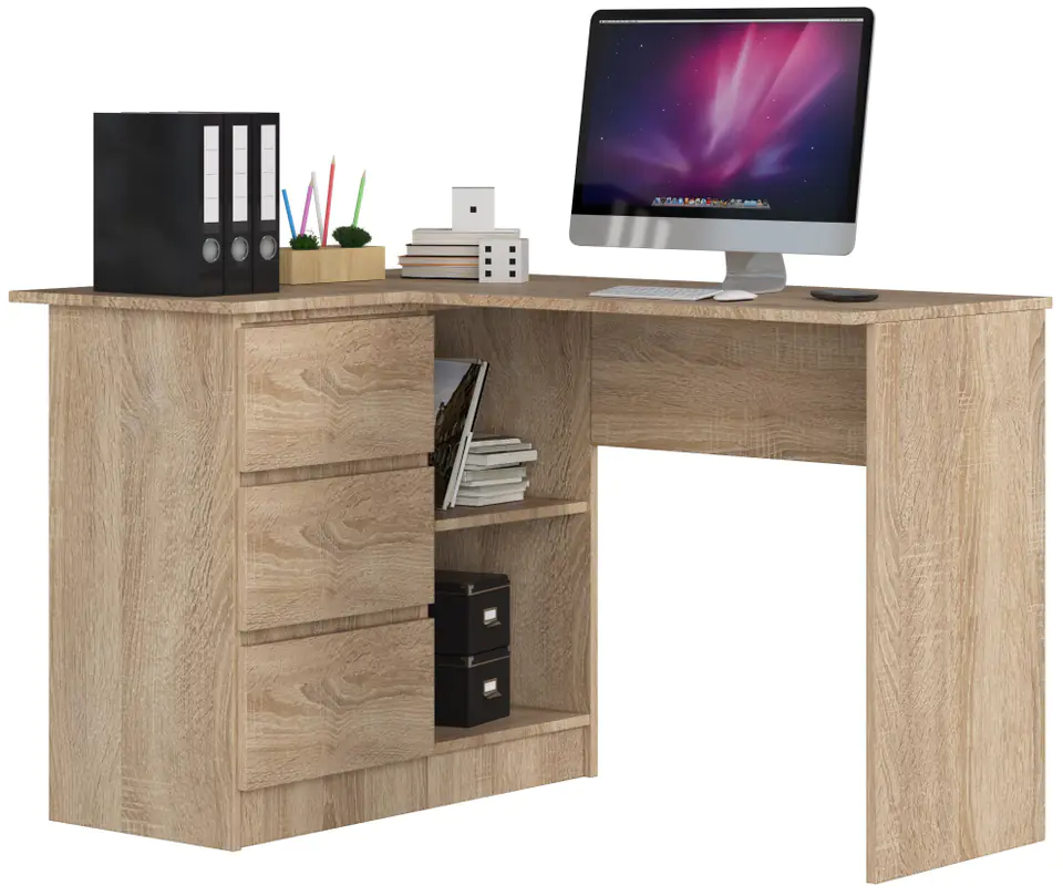 ⁨CORNER DESK B16 124 cm LEFT 3 DRAWERS SONOMA OAK⁩ at Wasserman.eu