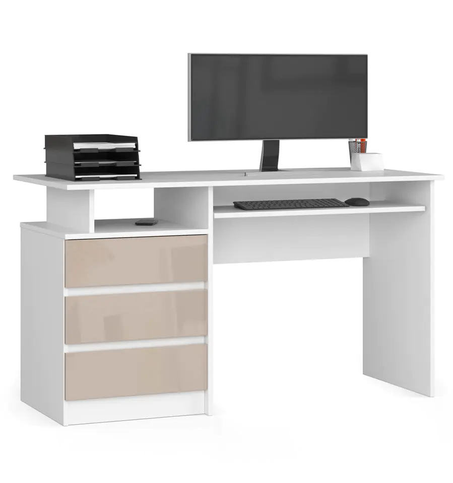 ⁨CLP desk 135 cm - high-gloss cappuccino white - freestanding⁩ at Wasserman.eu