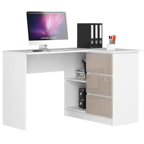 ⁨Corner desk B16 124 cm right 3 drawers - white-cappuccino gloss⁩ at Wasserman.eu