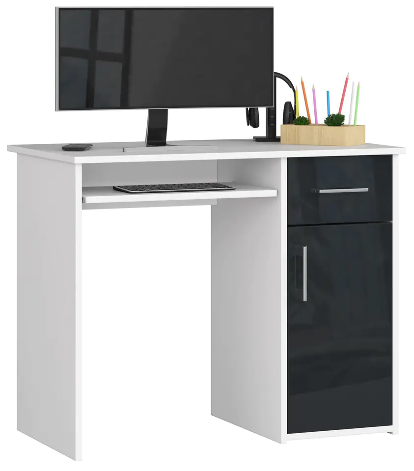 ⁨PIN DESK 90 cm WHITE / GLOSS GRAPHITE FREESTANDING⁩ at Wasserman.eu