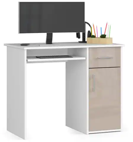 ⁨PIN desk 90 cm - high-gloss cappuccino - 1 drawer 1 freestanding door⁩ at Wasserman.eu
