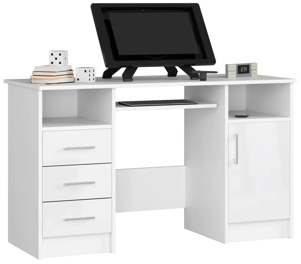 ⁨ANA DESK 124 cm WHITE GLOSS FREESTANDING⁩ at Wasserman.eu