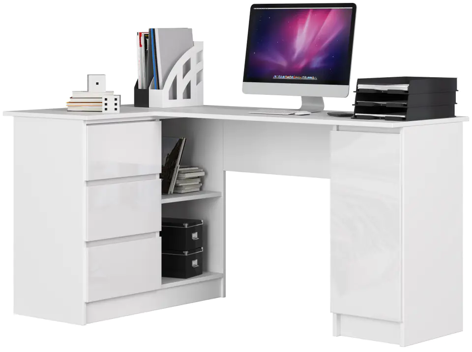 ⁨CORNER DESK B20 155 cm LEFT WHITE GLOSS⁩ at Wasserman.eu