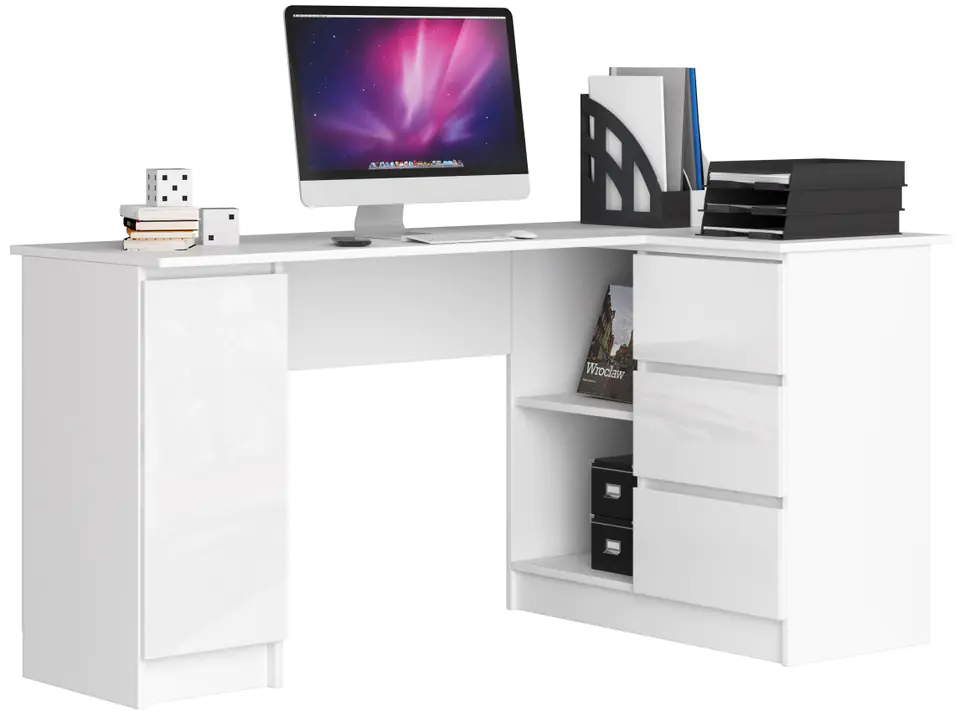 ⁨CORNER DESK B20 155 cm RIGHT WHITE GLOSS⁩ at Wasserman.eu