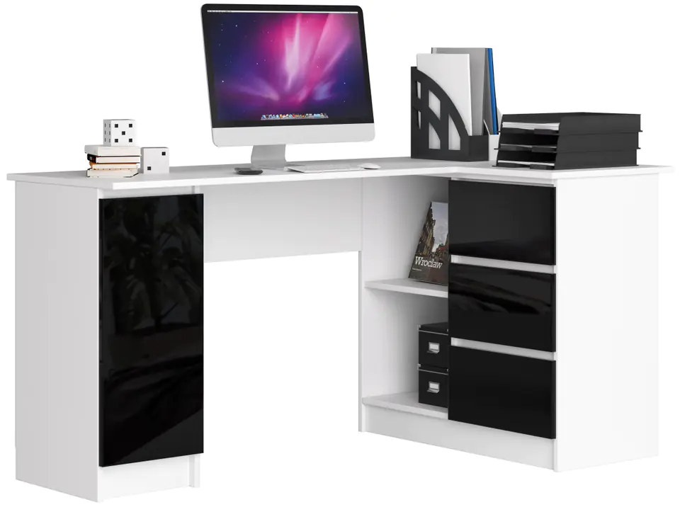 ⁨CORNER DESK B20 155 cm RIGHT GLOSS BLACK⁩ at Wasserman.eu