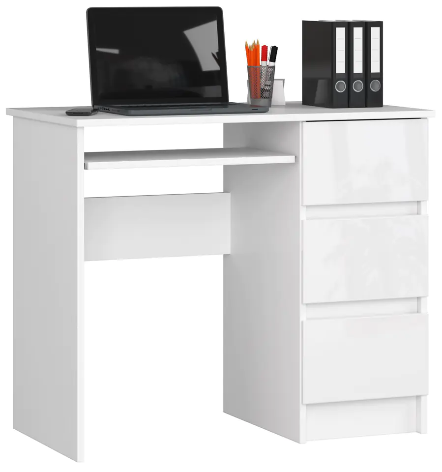 ⁨COMPUTER DESK A-6 90 cm RIGHT WHITE / HIGH-GLOSS WHITE⁩ at Wasserman.eu