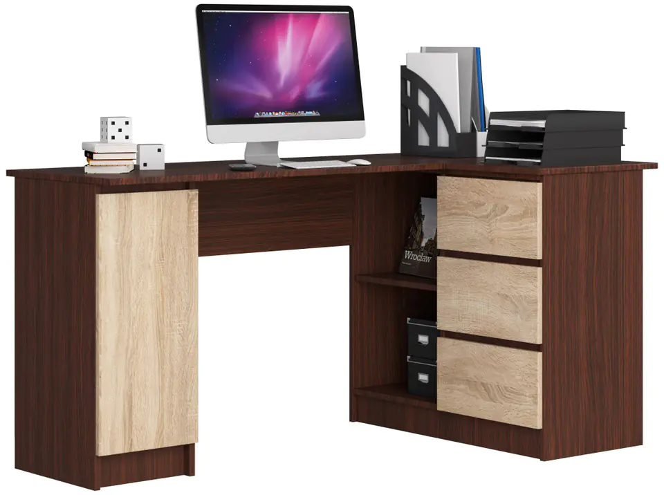 ⁨CORNER DESK B20 155 cm RIGHT WENGE / SONOMA⁩ at Wasserman.eu