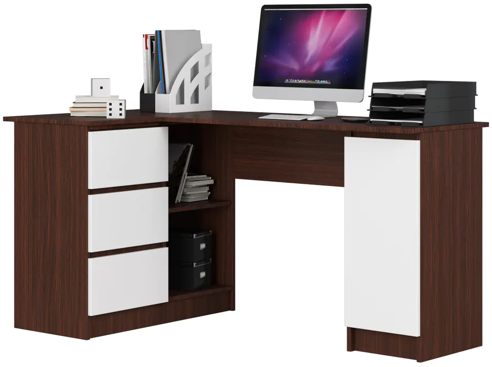 ⁨CORNER DESK B20 155 cm LEFT WENGE / WHITE⁩ at Wasserman.eu