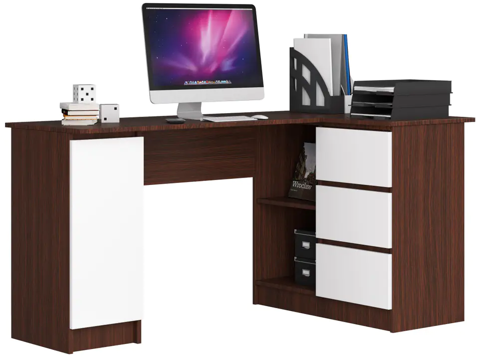 ⁨CORNER DESK B20 155 cm RIGHT WENGE / WHITE⁩ at Wasserman.eu