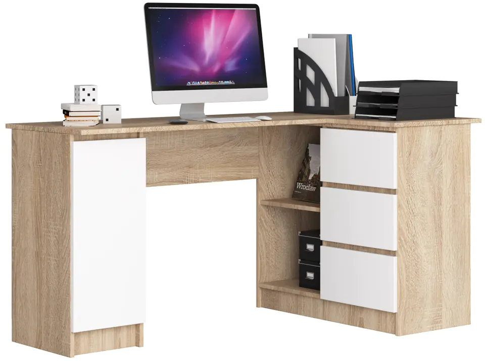 ⁨CORNER DESK B20 155 cm RIGHT SONOMA / WHITE⁩ at Wasserman.eu