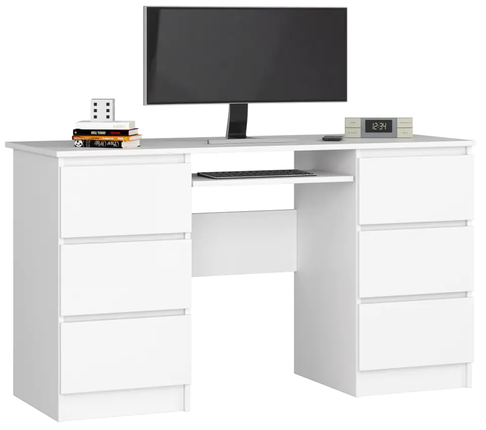 ⁨COMPUTER DESK A-11 135 cm 6 DRAWERS WHITE⁩ at Wasserman.eu