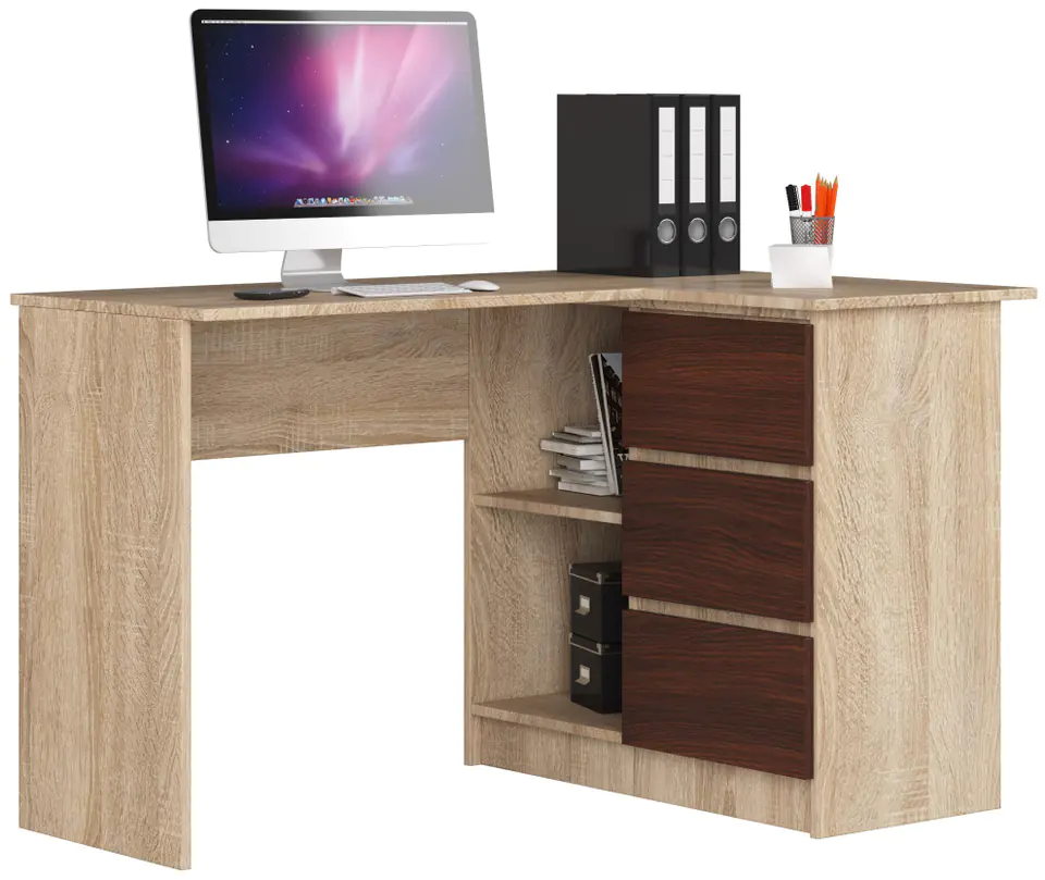 ⁨CORNER DESK B16 124 cm RIGHT 3 DRAWERS SONOMA / VENGE⁩ at Wasserman.eu