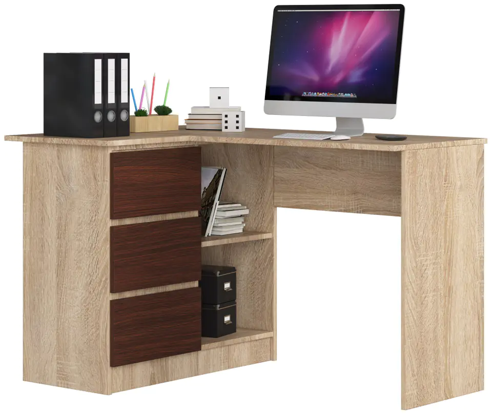 ⁨CORNER DESK B16 124 cm LEFT 3 DRAWERS SONOMA / VENGE⁩ at Wasserman.eu