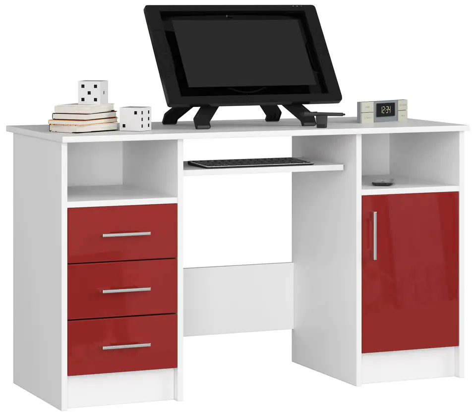 ⁨ANA DESK 124 cm WHITE / RED GLOSS⁩ at Wasserman.eu