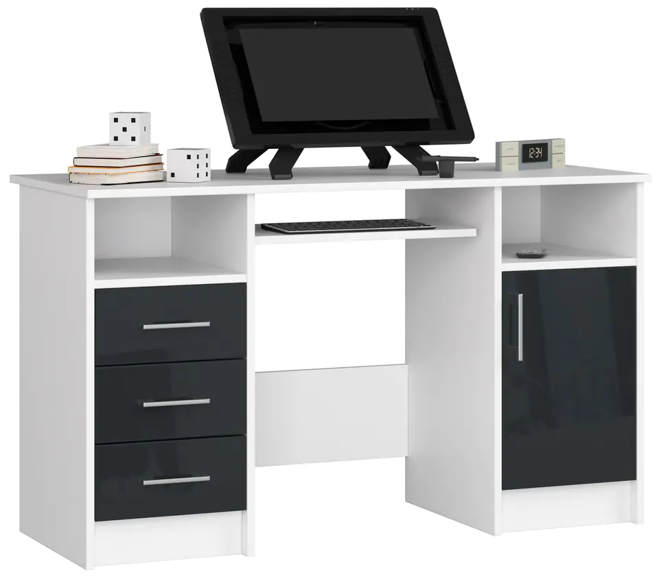 ⁨ANA DESK 124 cm WHITE / HIGH-GLOSS GRAPHITE⁩ at Wasserman.eu