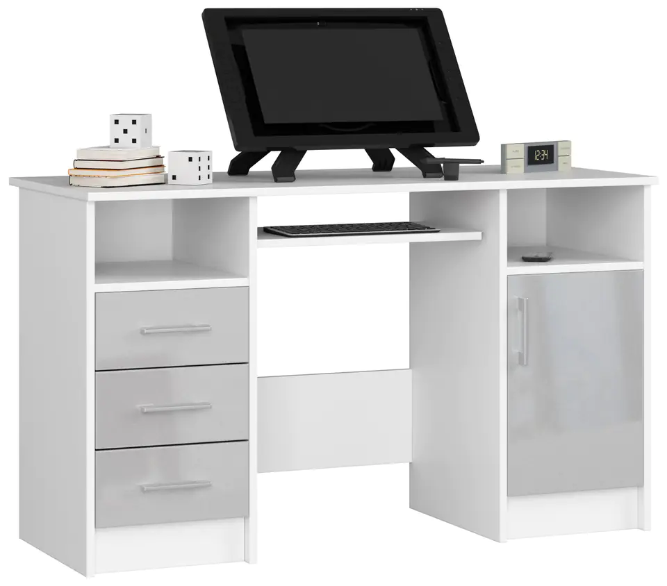 ⁨ANA DESK 124 cm WHITE / HIGH-GLOSS METALLIC⁩ at Wasserman.eu