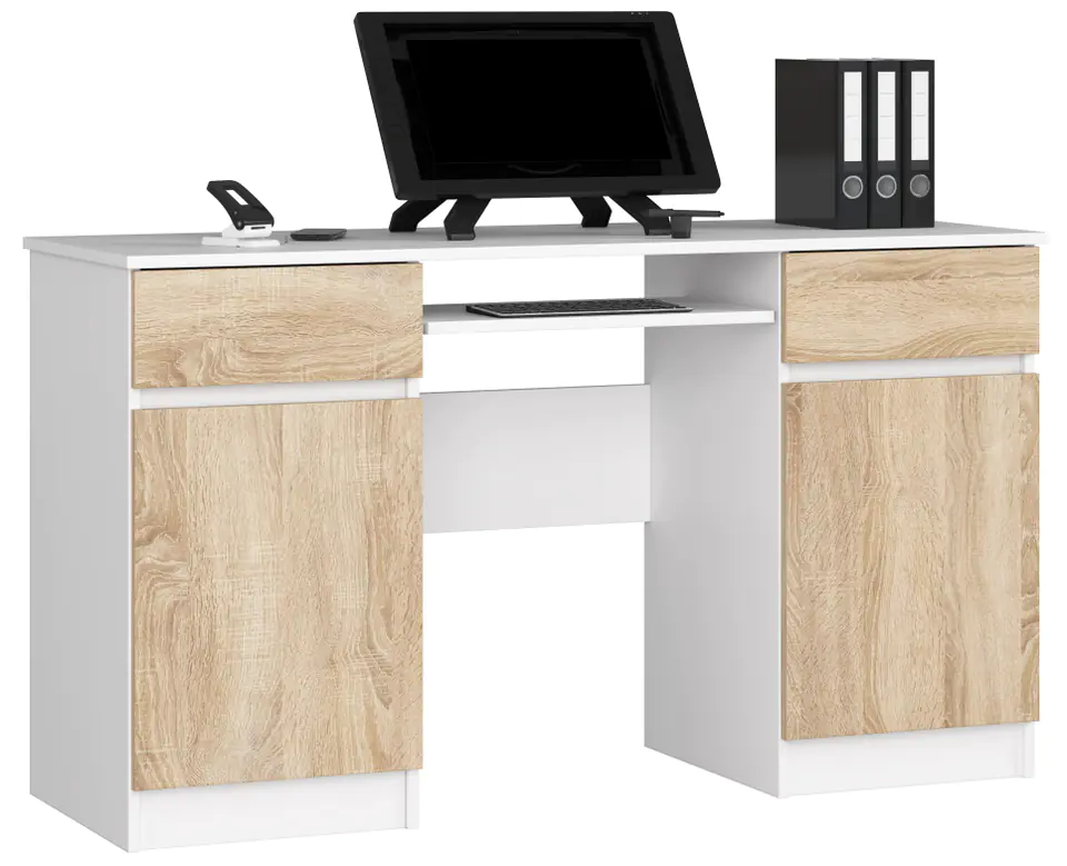 ⁨COMPUTER DESK A5 135 cm WHITE / SONOMA⁩ at Wasserman.eu