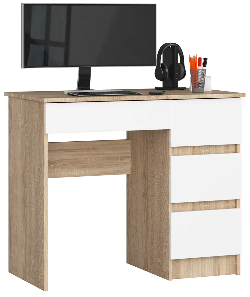 ⁨COMPUTER DESK A-7 90 cm RIGHT SONOMA / WHITE⁩ at Wasserman.eu