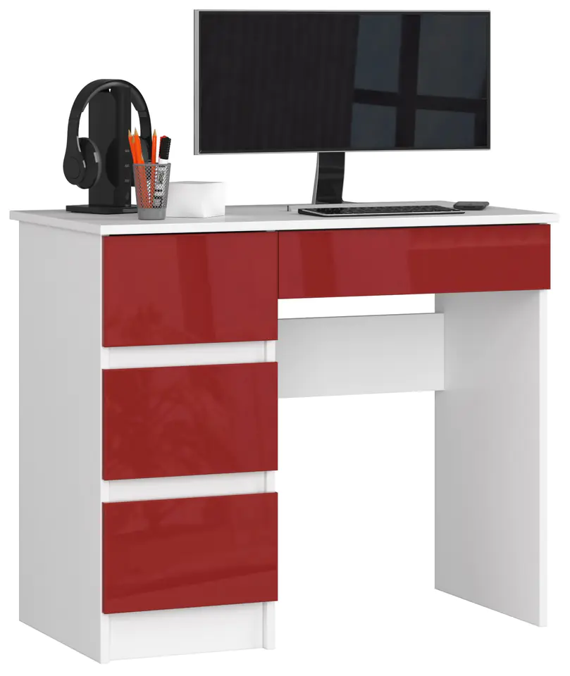 ⁨COMPUTER DESK A-7 90 cm LEFT WHITE / RED-GLOSS⁩ at Wasserman.eu