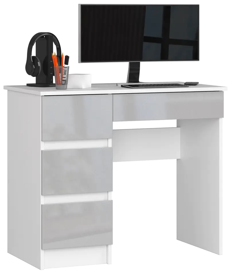 ⁨COMPUTER DESK A-7 90 cm LEFT WHITE / METALLIC GLOSS⁩ at Wasserman.eu