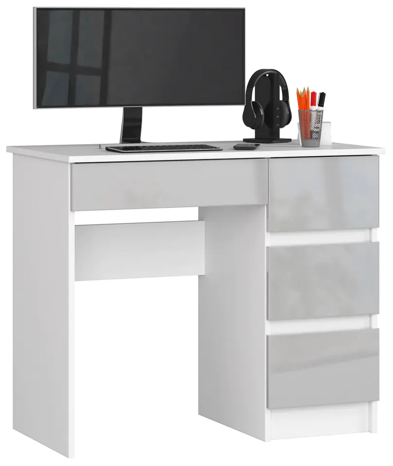 ⁨COMPUTER DESK A-7 90 cm RIGHT WHITE / METALLIC GLOSS⁩ at Wasserman.eu