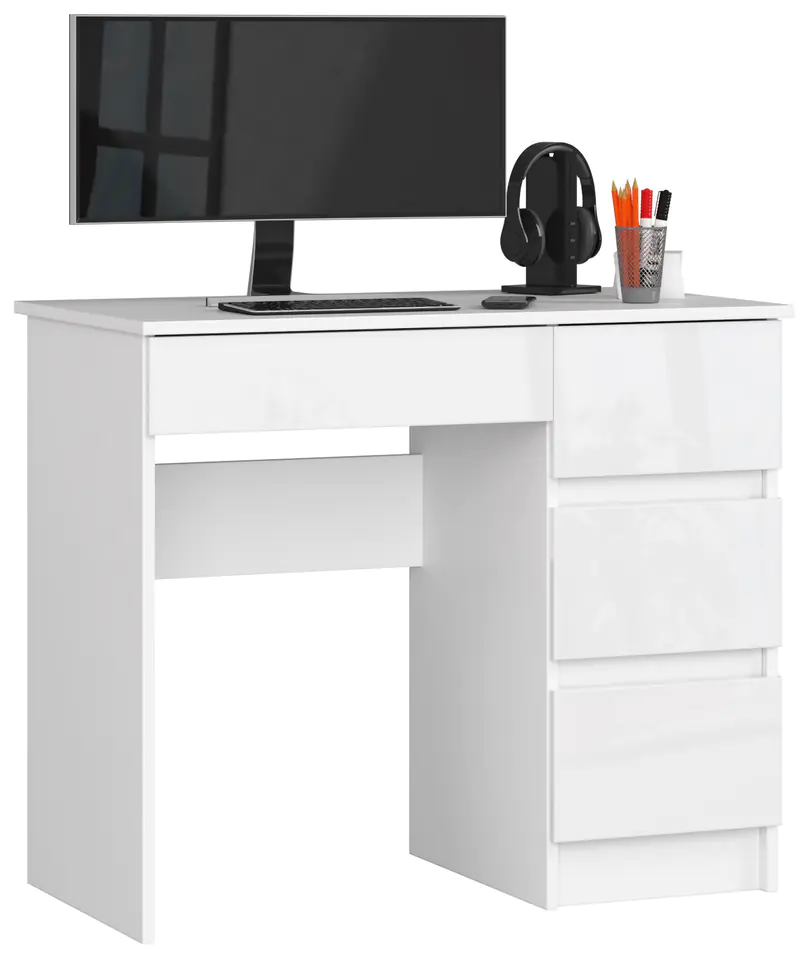 ⁨COMPUTER DESK A-7 90 cm RIGHT WHITE / HIGH-GLOSS WHITE⁩ at Wasserman.eu